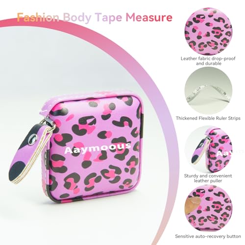 Mini Retractable Soft Tape Measure for Sewing, Cloth, Fabric & Body Measurements Measuring Tape for Body Measurements - color: Pink leopard print