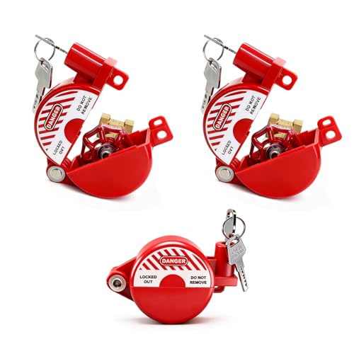Self-Locking Plastic Gate Valve Lockout Device,1 to 2-1/2 in Dia Valve Handles,Hose Bib Lock for Outdoor Faucet Knob/Gas Valve/Propane Tank,Outside Garden Valves,(2 Pack,Red) - size: 2 Pack Self-Locking