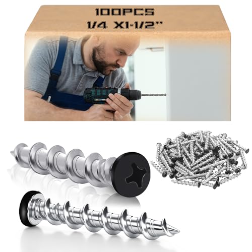 Blulu 100 Pcs Drywall Anchors 1/4 X 1-1/2 Inch Black Self Drilling Screws - color: Black, size: 1/4 x 1-1/2 Inch