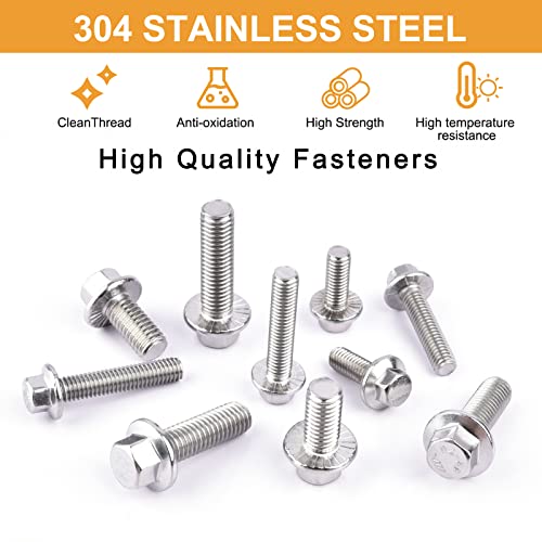 VIGURE 228PCS M6 M8 Metric Bolt Assortment Kit, M6 x 12/16/20/25/30mm Stainless Steel Flanged Hex Bolts and M8 x 16/20/25/30mm Flange Metric Bolts and Nuts Kit - size: 228PCS M6 M8 Metric Bolts