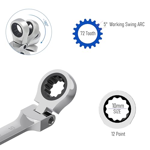 10mm Flex-Head Ratcheting Combination Wrench, 10mm Metric - size: 10mm