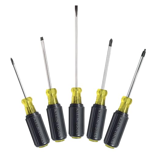 Klein Tools 85445 Screwdriver Set, Made in USA, Slotted, Phillips and Square Tip Drivers, Non-Slip Cushion Grip, 5-Piece - style: 5-Piece Screwdriver Set