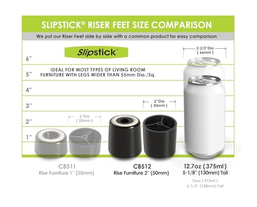 Slipstick CB512 2 Inch Tall Floor Protector Furniture Legs with Non Slip Rubber Grip (Set of 4) 2" Wide x 2" Height - Black Plastic - size: 2" Tall (4 Pack)