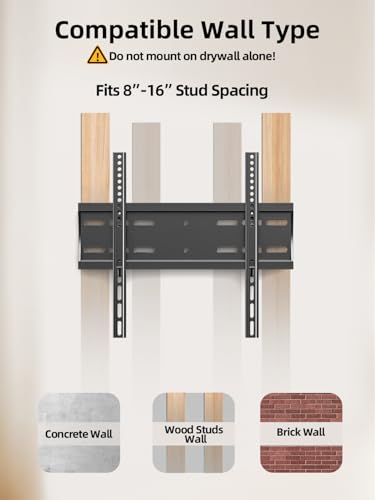 IWORKBOARD Fixed Low Profile TV Wall Mount Bracket for 43 50 55 65 inch TVs - size: For 24" to 65" TVs, 16" Studs