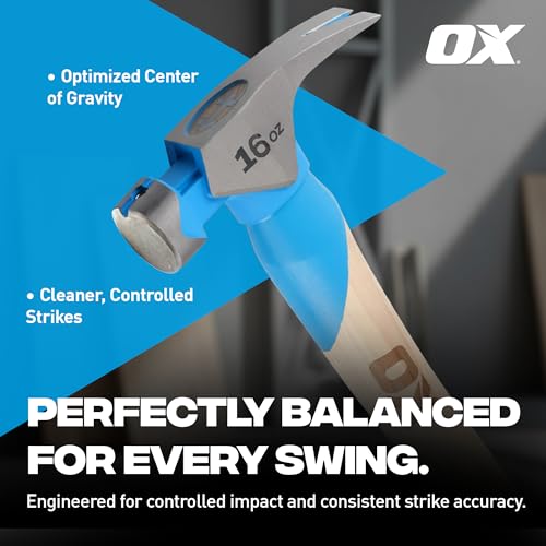 OX 16oz Framing Hammer - Smooth Face with Hickory Wood Handle - style: 16-oz Hammer + Grip