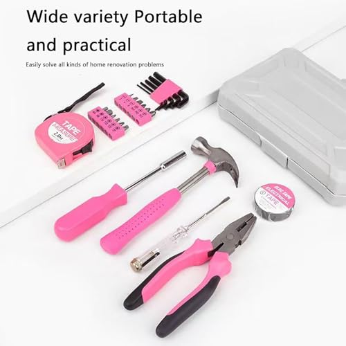 24-Piece Tool Set, Mini Tool Kit, Tool Kit for Home (Pink) - color: Pink