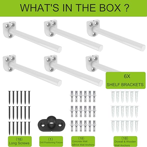 4 Inch Heavy Duty Floating Shelf Brackets 6 Pack, 1/4" Thick Solid Steel Hidden Blind Support, Fits Wood Studs, Holds 200 lbs, Invisible Hardware DIY Kit for Custom Shelving, White - size: 4 Inch, style: White 6 Pack