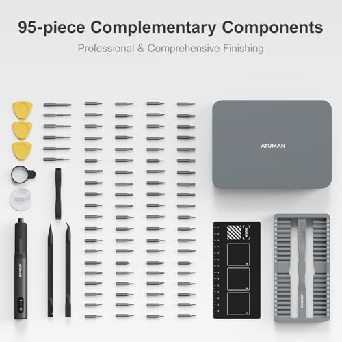 ATuMan 95 in 1 Precision Electric Screwdriver Set with 86 Magnetic Bits, 0.4N.m Torque, Visual Screen, 3-Gear Control & Magnetic Mat, Repair Tool Kit for iPhone, Laptop, Watch, Glasses - style: Electric-3- 95 in 1