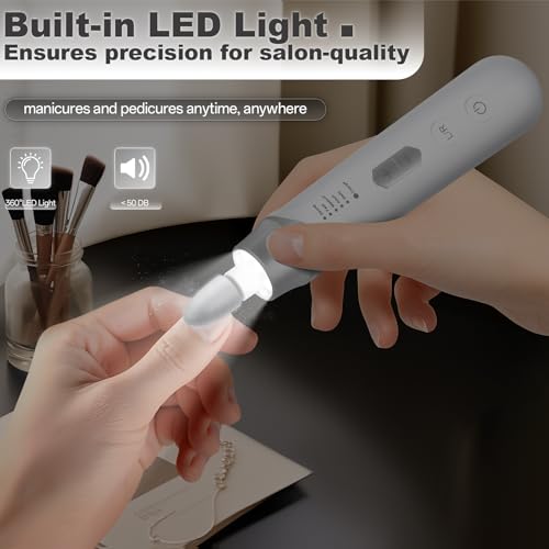 Electric Nail File Drill 2000 mAh Cordless Rechargeable Nail Filer LED Lamp - color: Silver