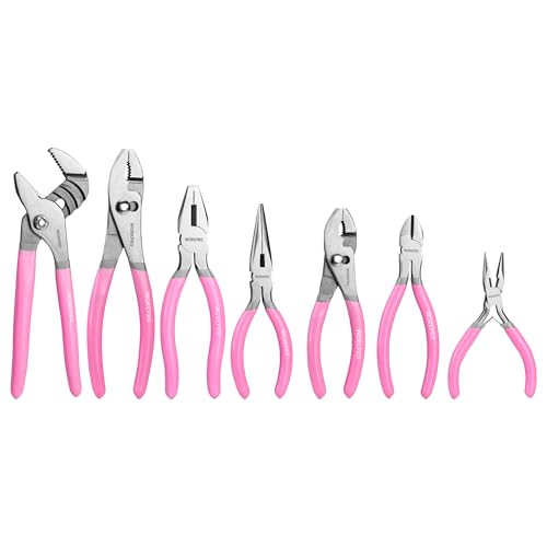 WORKPRO 7-piece Pliers Set, Pliers Tool Set with Comfort Grip - Pink Ribbon - color: Pink