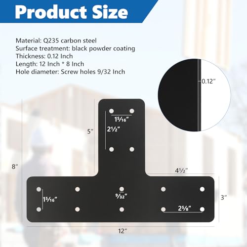 4 Pcs 12*8 Inch T Post Timber Brackets,Post to Beam Connector - style: 4 Pack T Shape(12×8)