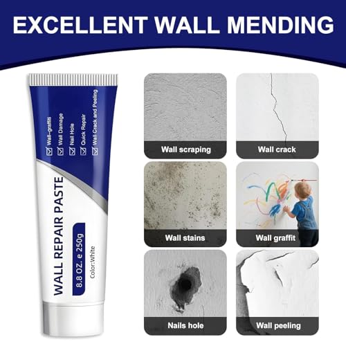 Drywall Repair Kit – Wall Repair Paste for Cracks & Holes, Fast-Drying Spackle with Scraper & Sandpaper, Multi-Purpose Wall Mending Compound for Indoor Outdoor Use (1 Pack)