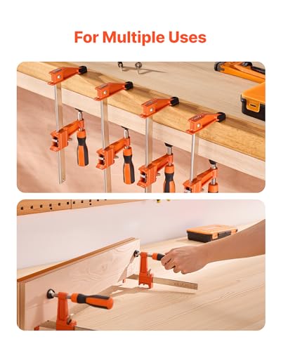 VEVOR Bar Clamps for Woodworking, 2-Pack 6 inch and 2-Pack 12 inch, Lockable F-Clamp with 600 lbs Load Limit, 2-1/2 inch Depth, Cast Iron and Carbon Steel, Wood Clamps for Woodworking Metal Working - size: 12"& 6" (4 Pack), style: Medium-Duty