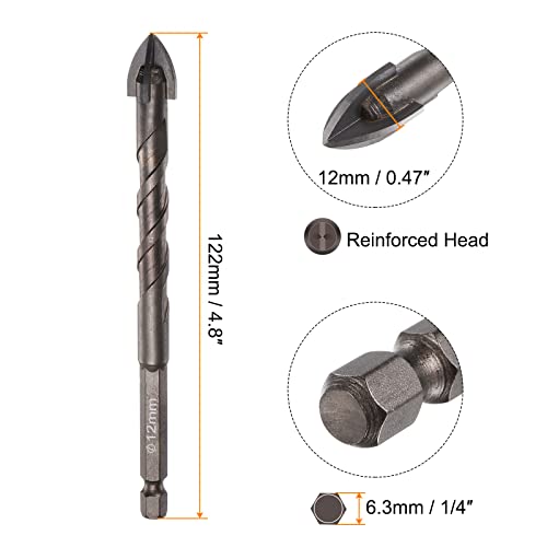HARFINGTON 2pcs Titanium Coated Masonry Drill Bit, 12mm Concrete Drill Bits Ceramic Tile Drill Bit with 1/4" Hex Shank for Ceramic Tile Marble Mirror Glass Concrete Brick Plastic Wood - size: 12mm x 122mm