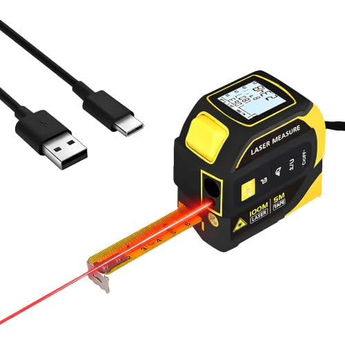 4-in-1 Laser Distance Meter, 328FT Laser Tape Measure & 16FT Auto-Lock Tape