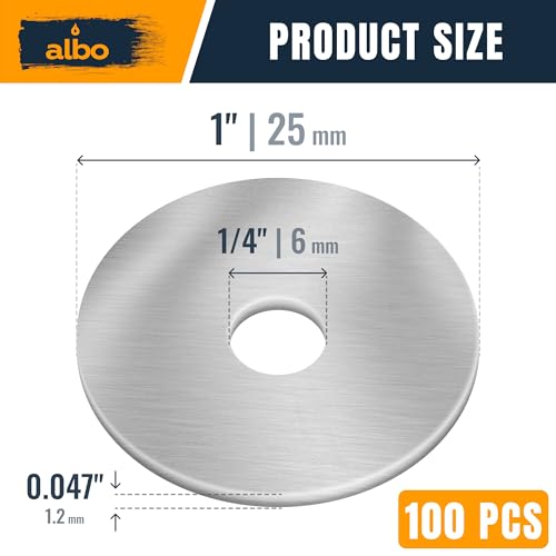 ALBO 100 Pcs 1/4" x 1" 304 Stainless Steel Fender Flat Washers - size: 1/4" x 1" - 100pcs