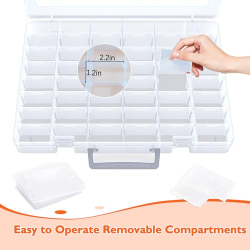 Bluedale 2 Pack 48 Grids Large Plastic Organizer Box with Adjustable Dividers, Beads Storage Containers Compartment Tackle Box Case for Crafts Hobby Small Parts Fishing Seeds Jewelry (Transparent) - size: Transparent-2P