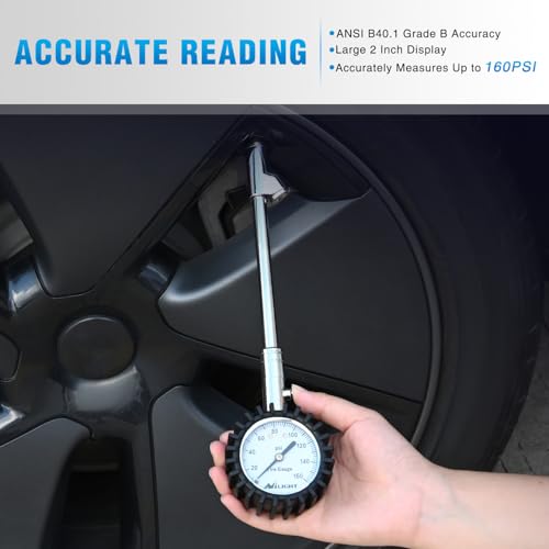 Nilight Tire Pressure Gauge 160PSI Dual Head Stainless Steel Heavy Duty - color: Dual Head Tire Pressure Gauge
