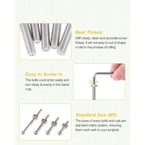 Baby Bed Frame Bolts, Crib Screws Hardware ReplacementKit M6x20/30/40/50/60/70/80mm Hex Drive Socket Cap Screws Barrel Nuts Wooden Dowel Kit for Beds Chairs Furniture et (42Set) - size: 42Set