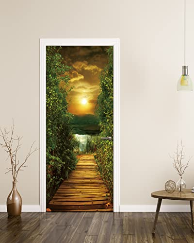 FLFK Door Decal Sticker - Lakeside Path,Peel and Stick Mural,Combined Size 36"x80",Split into 2 Pieces - color: Mt649, size: 36"x80"