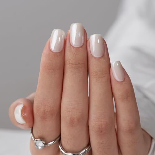 BTArtbox Press On Nails, Vanilla Glazed, Short Square, White Chrome, 32Ct - color: A-Vanilla Glazed