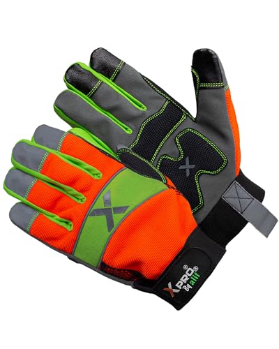 XPRO® 24TSHV Utility Work Gloves, Reflective back glows in dark, Touch Screen, Orange Hi Vis Gloves Flexible Spandex Back - size: Large, style: 1 Pair Pack