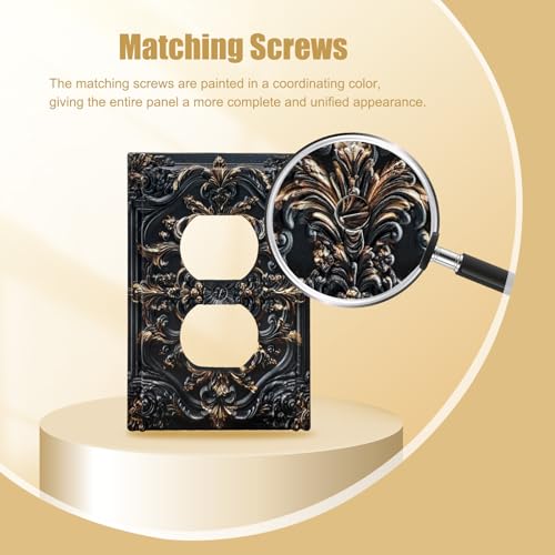 Decorative Outlet Covers Black Gold Flower Elegant 3D Floral Embossed 1 Gang Duplex Light Switch Cover Plate Unique Wall Plate Electrical Switch Plate Covers for Bedroom Home Decor - color: Black Gold 01, size: 1-Gang Duplex Outlet/ 5 x 3 IN
