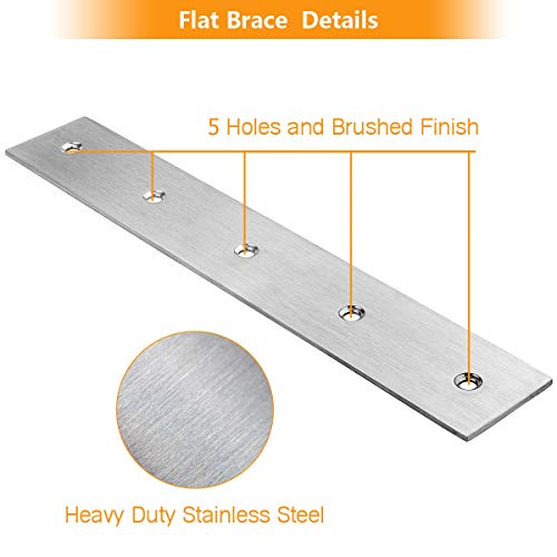 4Pcs 11" Straight Brace Metal Strap Bracket with Holes, Stainless Steel Flat Bar Mending Plate Bracket Heavy Duty Flat Corner Brace for Wood, Flat Straight Braces Fixing Joining Shelf Support Corner