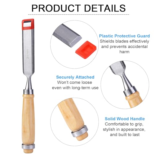 4Pcs Carbon Steel Wood Chisel Set, Beveled Blades with Guards, Wood Handle Woodworking DIY Tools (1/4", 1/2", 3/4", 1")