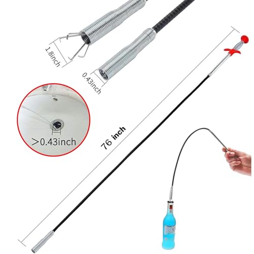 Drain Snake for Hair Clogs, 76 Inch Plumbing Auger Tool with Hook, Sink Snake Drain Clog Remover for Tub Pipes - style: 76"
