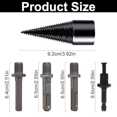 Wood Splitter Drill Bit 42mm + 32mm with Anti-Slip Gloves and 4 Drilling Handles, Log Splitter Drill Bit Kindling Splitter for Wood Splitting Drill Bit Heavy Duty Firewood Splitter Drill (42mm+32mm)