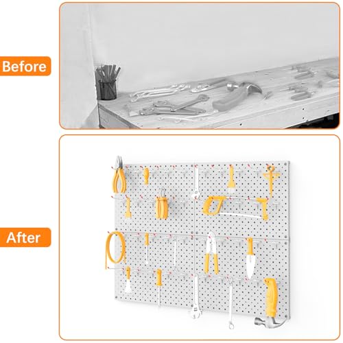 TORACK Metal Pegboard Panels and Hooks, Tool Organizer Peg Board, Grey - color: Light Gray