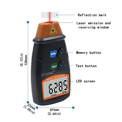 Digital Laser Tachometer Gauge 2.5-99,999RPM, AIOMEST RPM Meter Non-Contact - color: orange