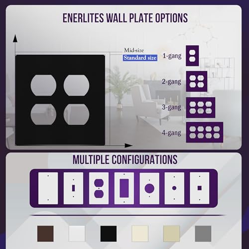 ENERLITES Screwless Double Duplex Outlet Covers Wall Plate, 1 Pack, Black - color: Black, size: Screwless