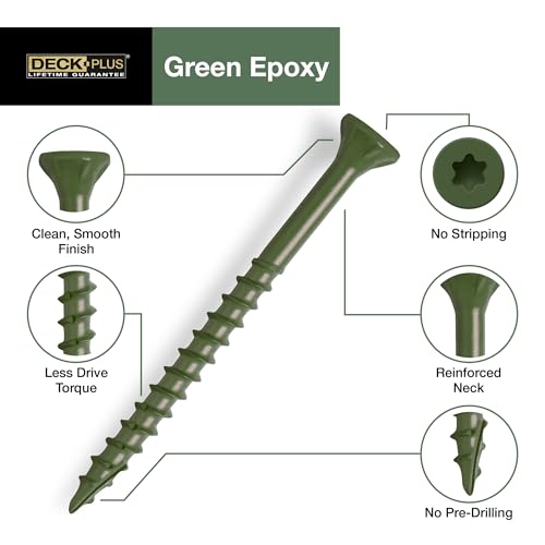 Deck Plus Deck Screws, #10 x 2-1/2in, 2000 Pack, Green - color: Green, size: #10 x 2-1/2", style: 2000 pcs