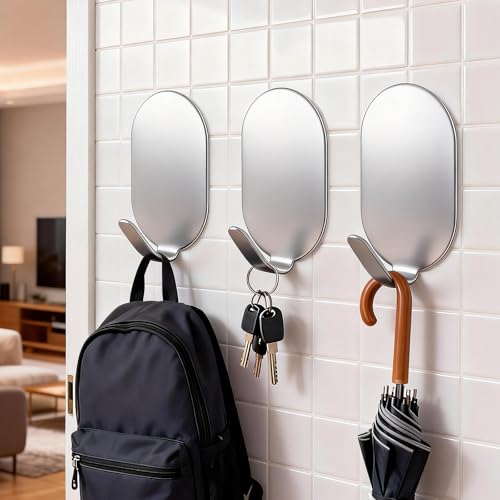 10 Pcs Metal Hooks, Adhesive Hooks for Hanging, Key Hooks, Wall Hooks, Coat Hooks, Door Hooks, Towel Holder, Picture Hanger, Stainless Steel Hooks, Storage Hooks, Utility Hooks (Silver) - color: Silver
