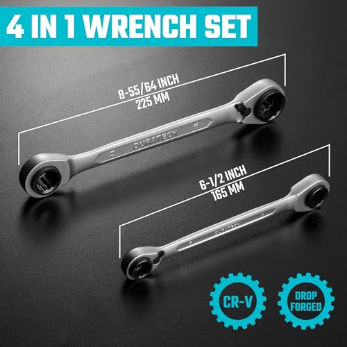 DURATECH 4-in-1 Reversible Ratcheting Box Wrench Set, Metric, 2-Piece - size: 8-19mm