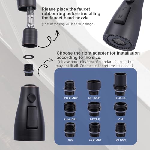 Metal Kitchen Faucet Spray Head Replacement 3 Modes with 9 Adapters - color: Oil Rubbed Bronze