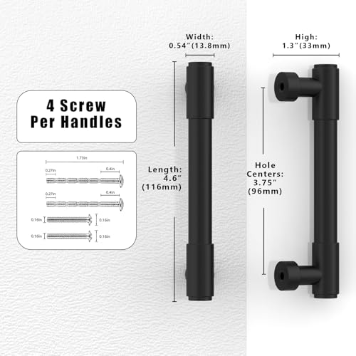 10 Pack Matte Black Cabinet Pulls 3.75 Inch(96mm) Kitchen Cabinet Handles Cabinet Hardware for Drawer Pulls - color: Matte Black, size: 3.75" Hole Center