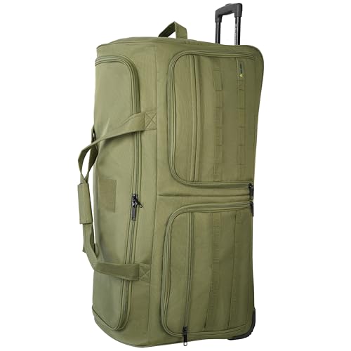 US Army ROMEO 36-inch Extra-Large Tactical Duffel Bag with Wheels | Heavy Duty Material, Molle Webbing, Water Resistant Military Rolling Bag for Travel, Deployment, Camping - Tactical Green - color: Tactical Green, size: 36-inch XL