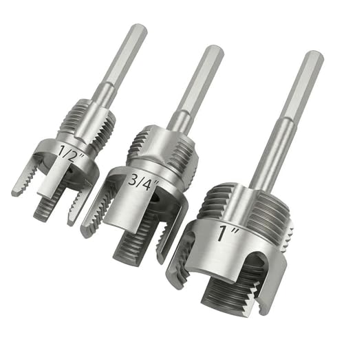 3Pcs PVC Pipe Threader Kit, 1/2" 3/4" 1" Internal & External