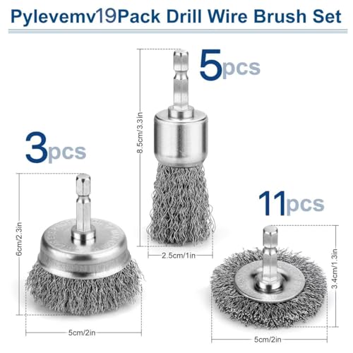 19Pcs Drill Wire Brush, Carbon Steel Wire Cup Brush for Drill - style: 19Pcs