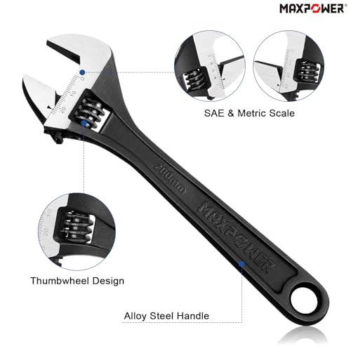 MAXPOWER Adjustable Wrench Set, Forged, Heat Treated, Black Phosphate Finish Adjustable Wrenches, 4 Pack (6-inch, 8-inch, 10-inch, 12-inch) - size: 6“ 8” 10“ 12”