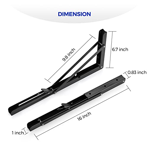 Ravinte Matte Black Folding Shelf Brackets, 16 Inch, 2 Pack - size: 16 Inch