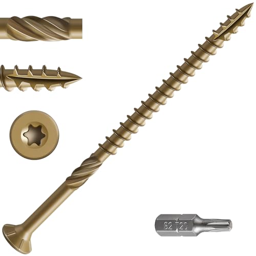 Wensilon #10 * 3-1/2" Deck Screws, (117pcs) 2 lbs.Exterior Wood Screws, Rust Resistant epoxy Coated, Bronze, T25 Star Bit - color: Yellow, size: 10*3-1/2