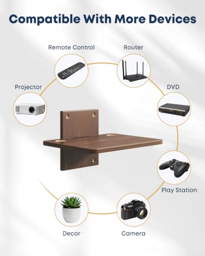 Floating TV Projector Shelf Wall Mount - 1 Tier Wooden Shelf, Walnut Brown - size: 1-Tier Shelf