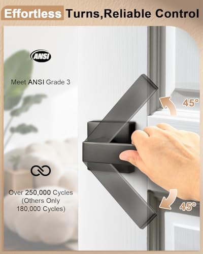 Probrico Passage Gunmetal Black Closet Door Handles, 6 Pack Interior Non-Locking Zinc Alloy Lever, Reversible for Right & Left Side - color: Gunmetal Black
