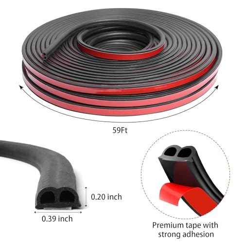Car Door Rubber Seal Strip, 59 FT Double Hollow Weather Stripping - size: 59 Feet Long