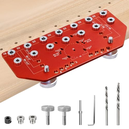2-in-1 Shelf Pin Jig and Hinge Jig, Aluminum Adjustable Shelf Pin Drilling Jig for 5mm and 1/4" Straight Holes Shelf Peg Hole Jig for DIY Cabinet Woodworking and Home Improvement