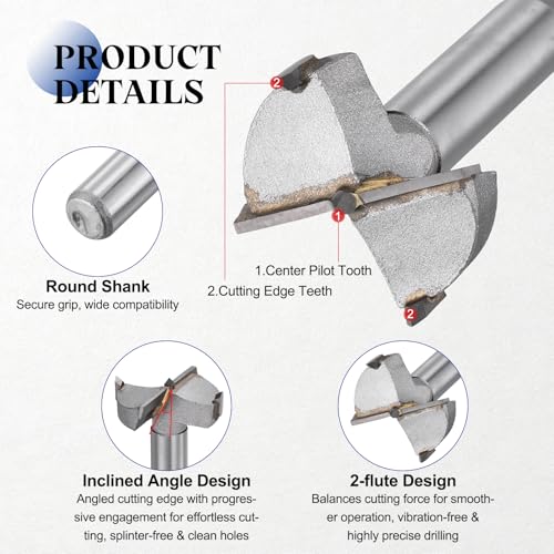 2pcs 32mm(1-1/4") Forstner Drill Bit Carbide Tipped 2 Flute - size: 32mm(1-1/4")